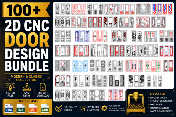 100+ Premium 2D CNC Door Design Bundle – Decorative Door Collections