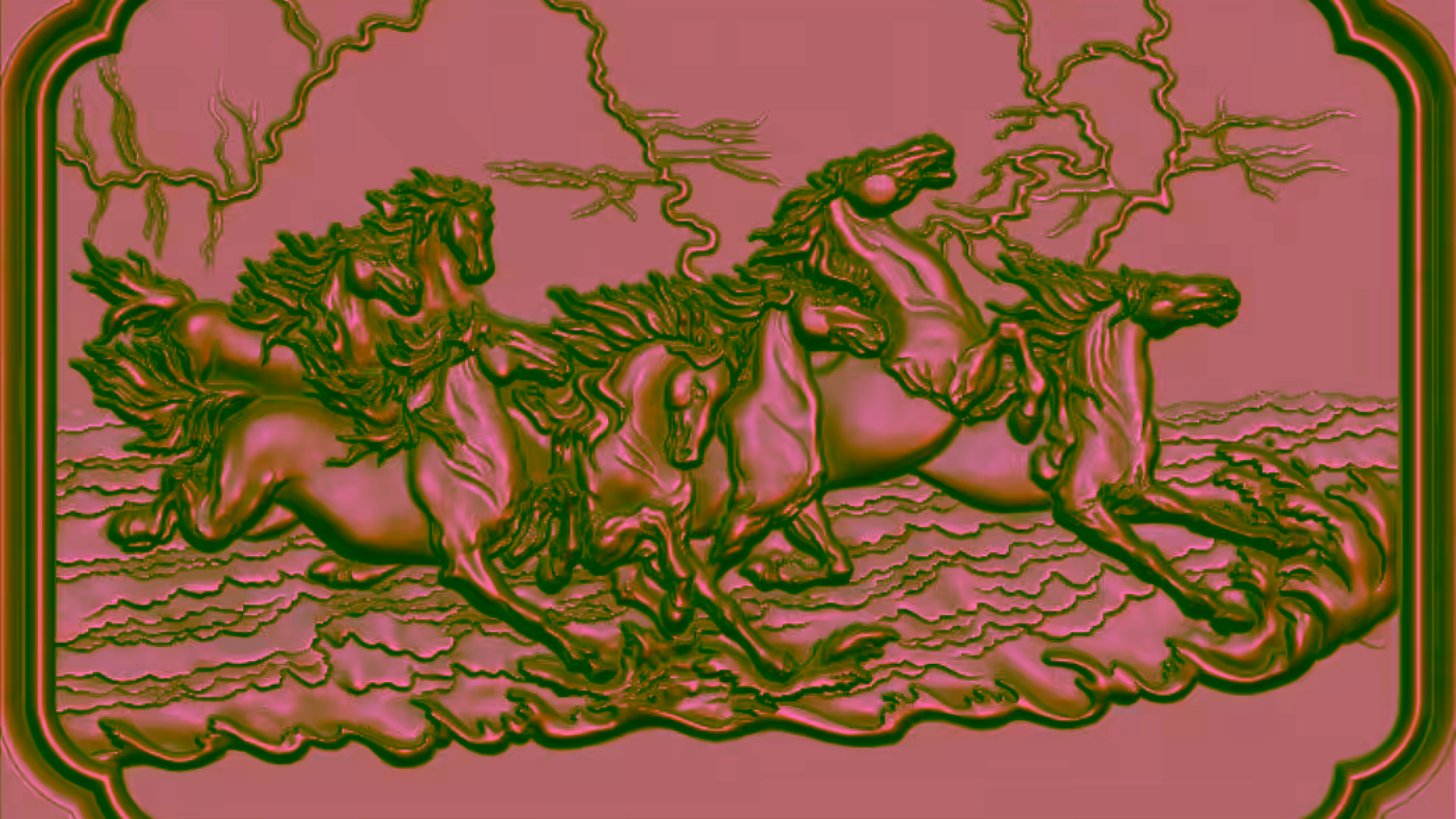 7 horses 3D Relief Model in STL format CNC Router Carving Engraving Artcam aspire