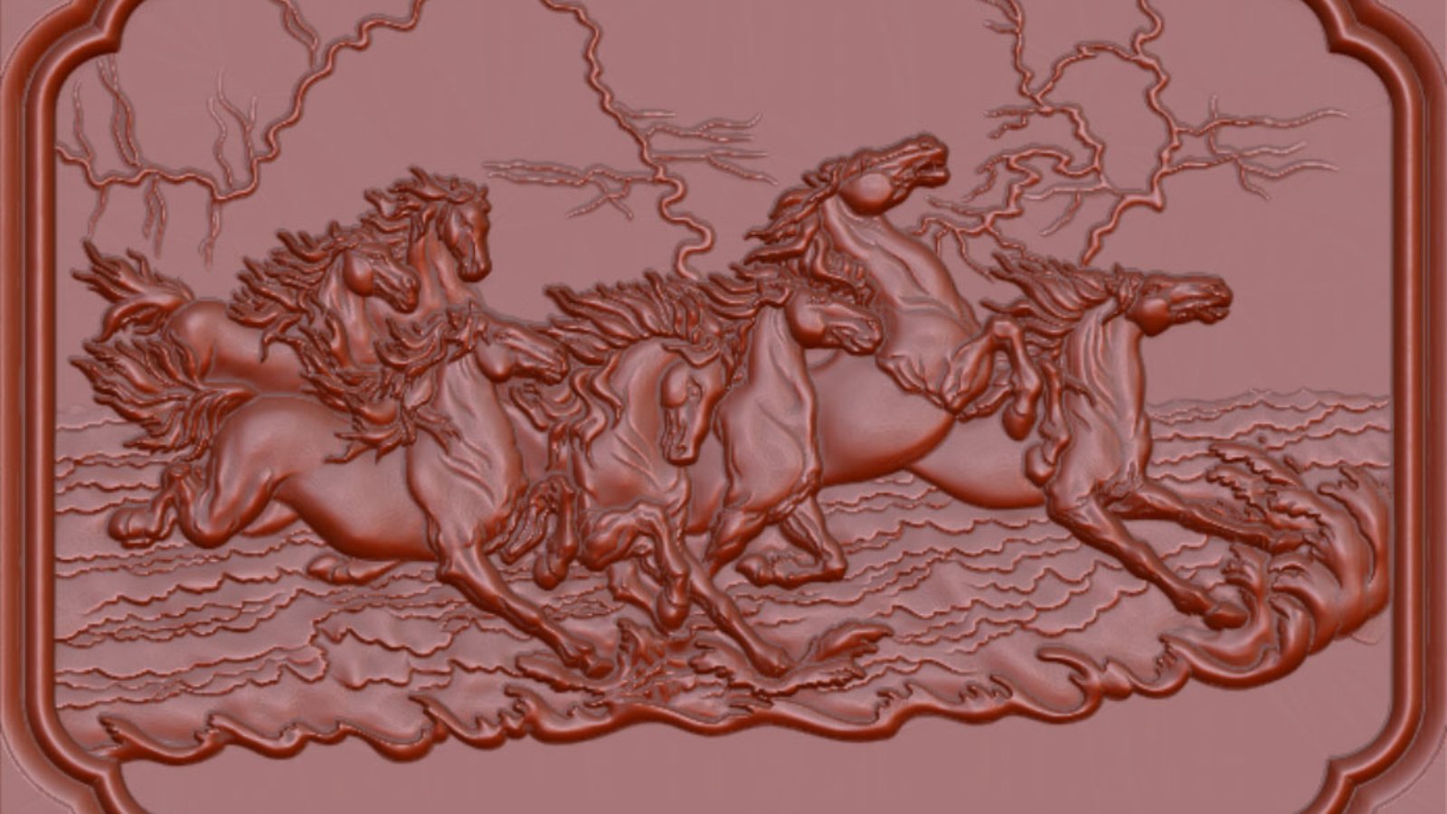 7 horses 3D Relief Model in STL format CNC Router Carving Engraving Artcam aspire