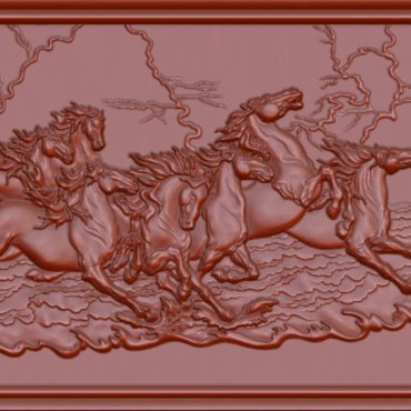 7 horses 3D Relief Model in STL format CNC Router Carving Engraving Artcam aspire