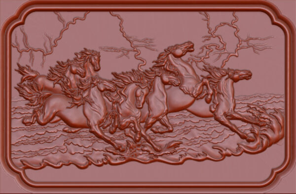 7 Horses 3d Relief Model In Stl Format Cnc Router Carving Engraving Artcam Aspire