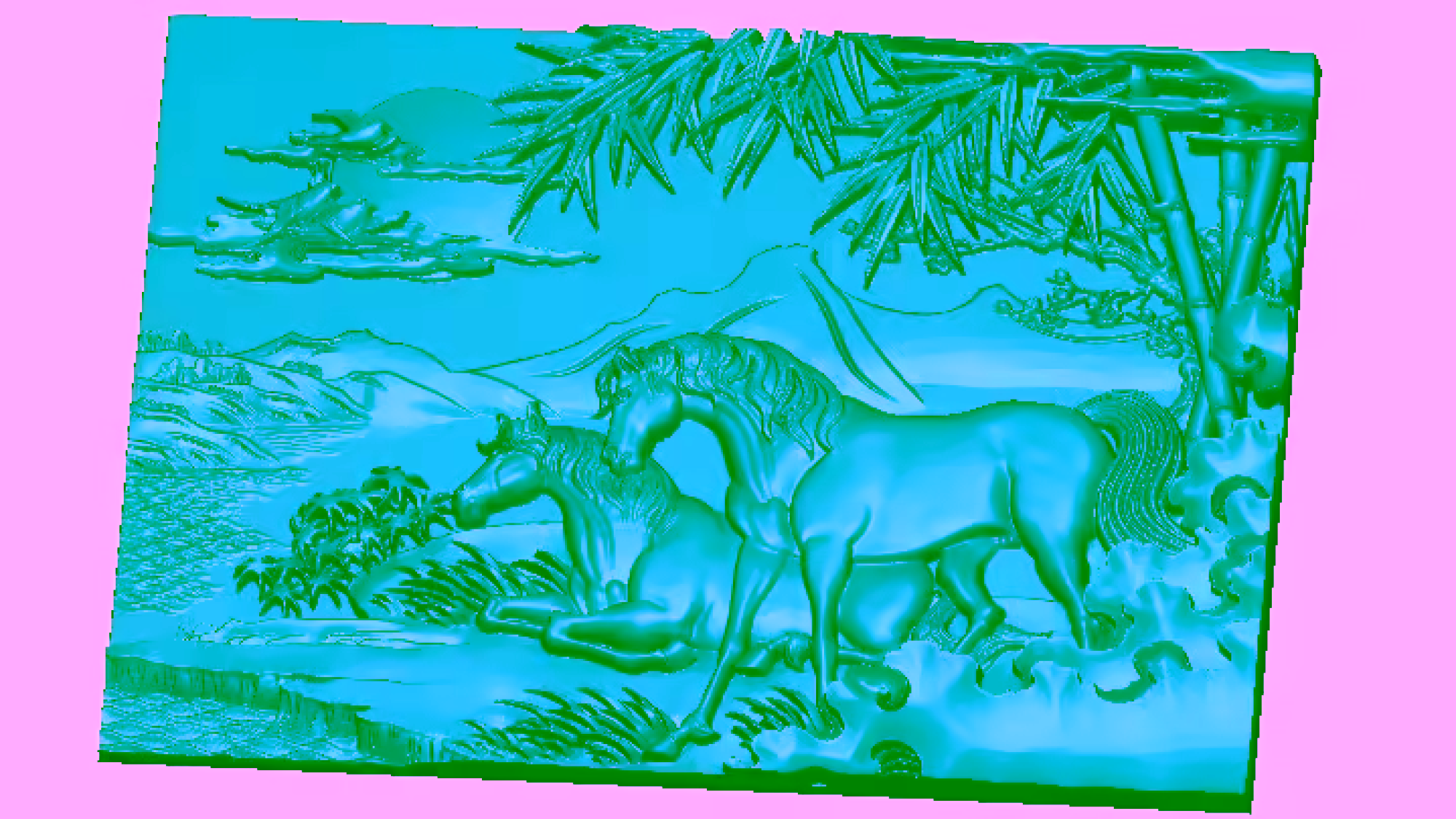 Two Horse Art Painting Model Stl File For Cnc Woodworking Free Download