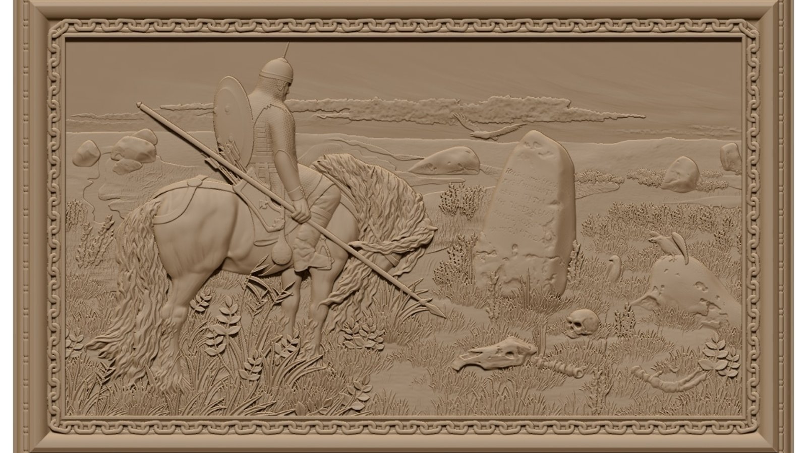 Soldier on his horse in front of a grave yard OBJ file free download A000906