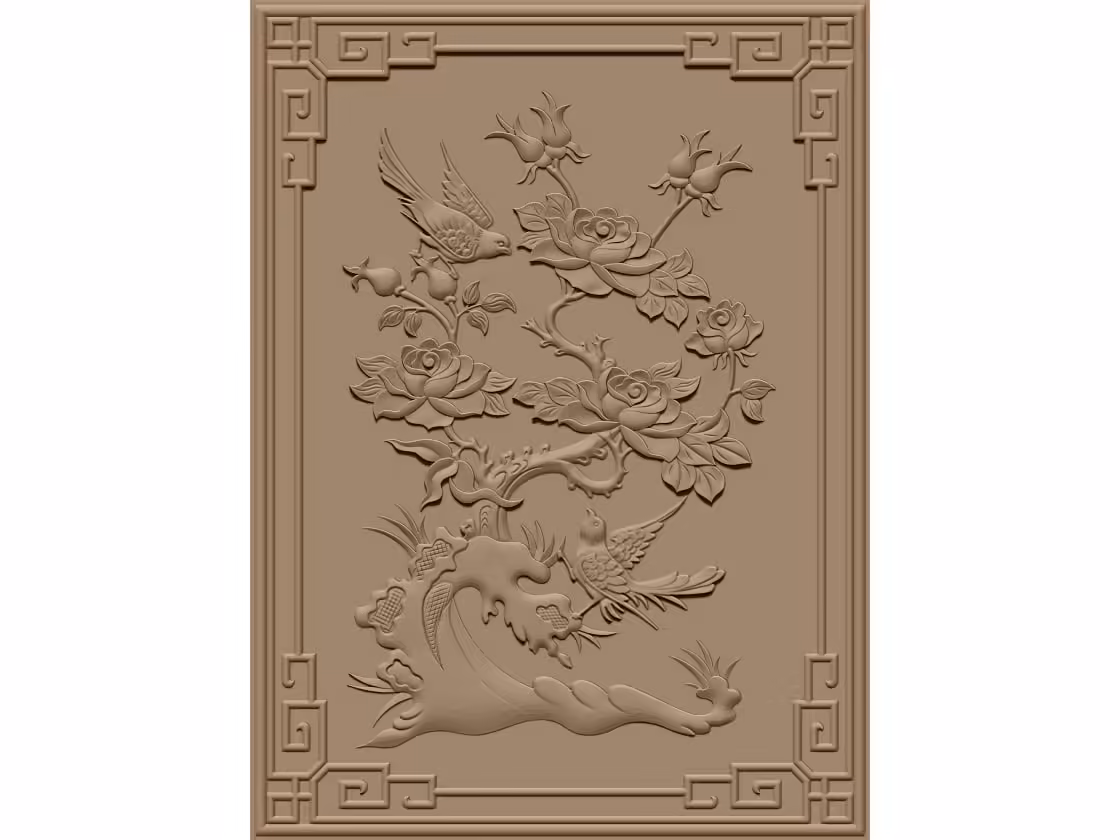 Flower and bird Wall panel Design STL file free download A001131