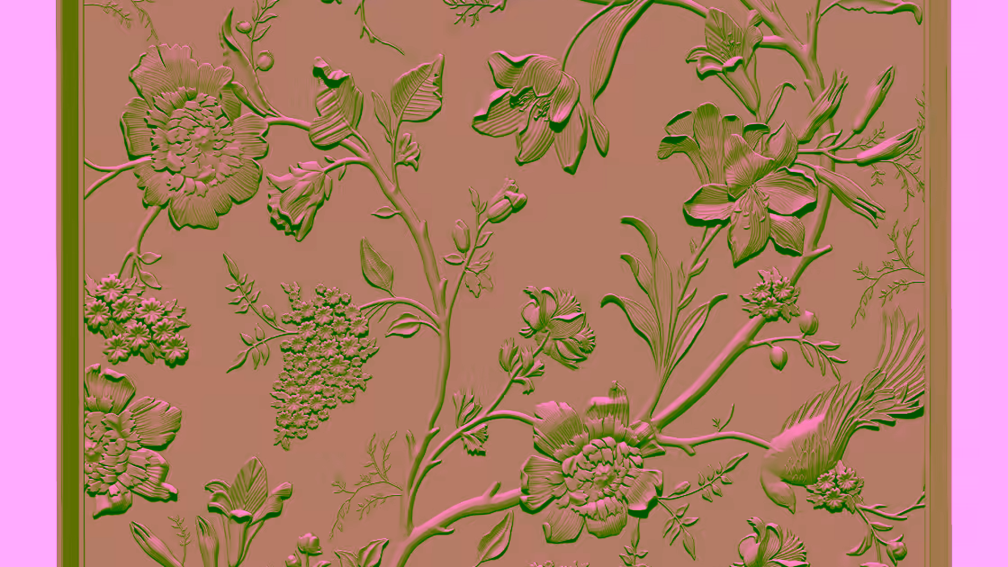 Flower and bird wall panel Design STL file free download A001126