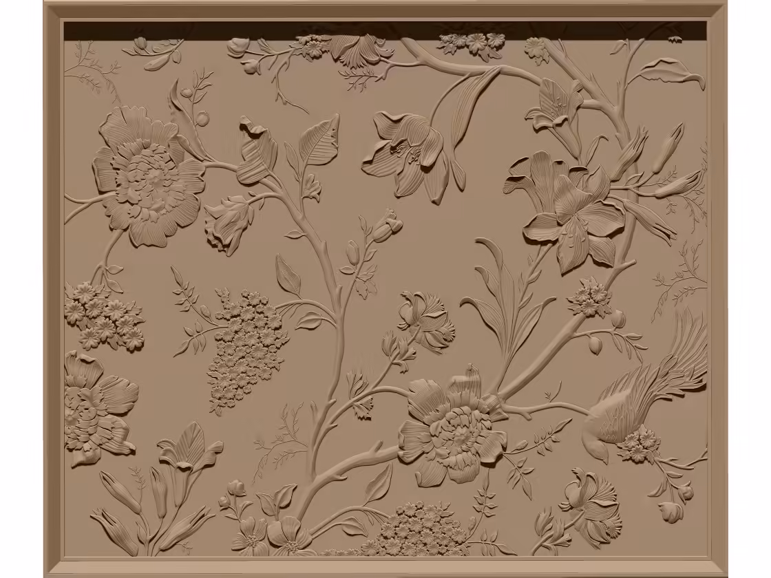 Flower and bird wall panel Design STL file free download A001126