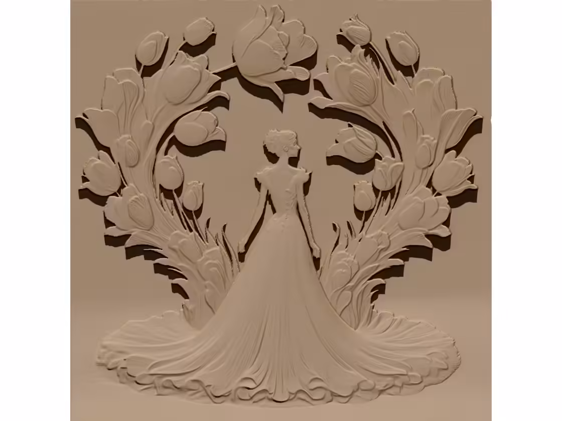Girl and flower wall panel Design STL file free download A001124