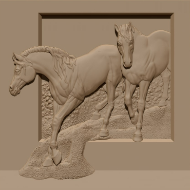 Two Horse Wall panel Design STL file free download A001153