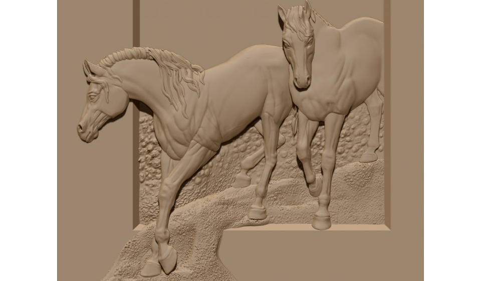 Two Horse Wall panel Design STL file free download A001153