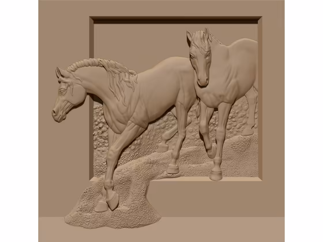 Two Horse Wall panel Design STL file free download A001153
