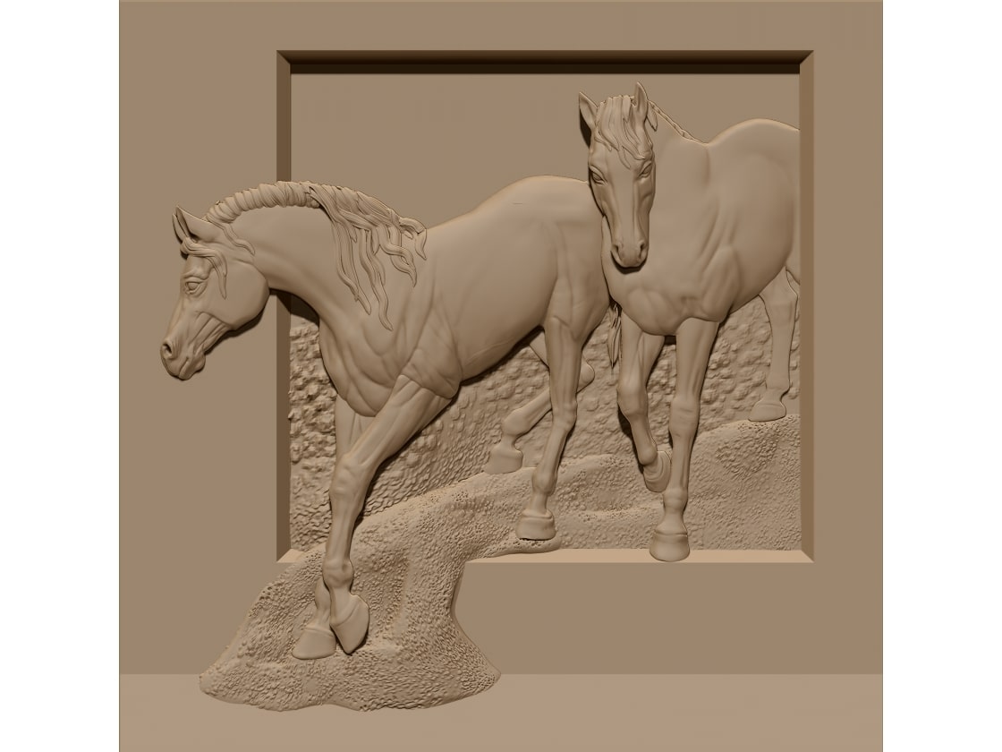 Two Horse Wall panel Design STL file free download A001153