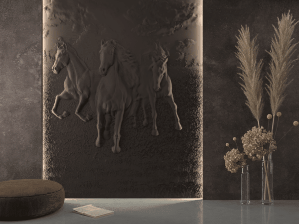 3D Running Horses Relief STL File for CNC Router | Wild Horse Wall Art Panel Design