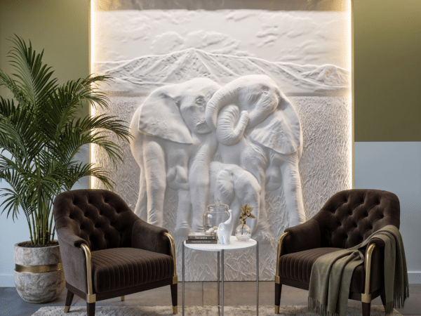 Elephant Family 3D Relief STL Model for CNC Routers – Savanna Wildlife Wall Art Design for Wood Carving