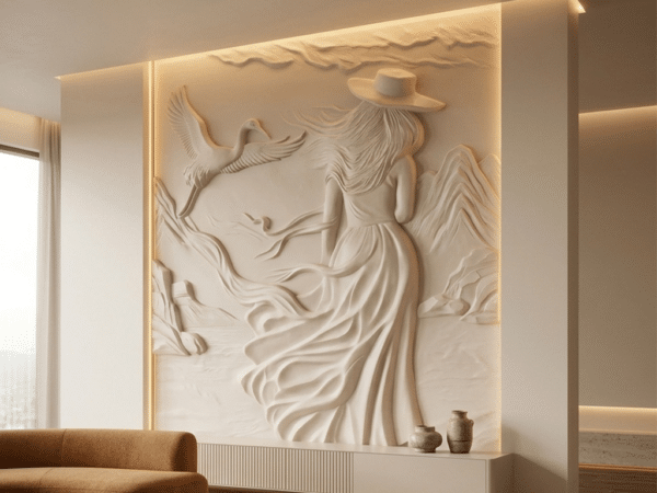 Beautiful Lady & Flying Bird 3D Relief CNC Design (STL/3D Model Download)