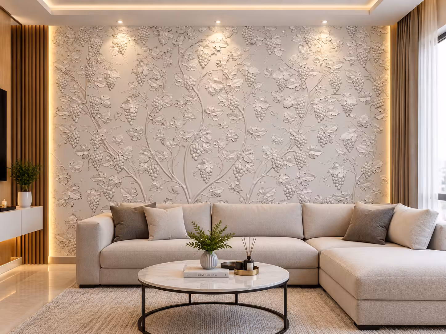 3D Grape Vine Wall Panel Design STL File for CNC Router Carving – Decorative Floral Wall Art
