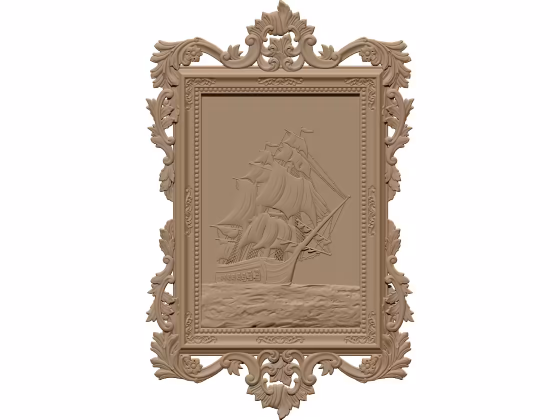 Ship and Frame 3D Relief Mode STL file A002677